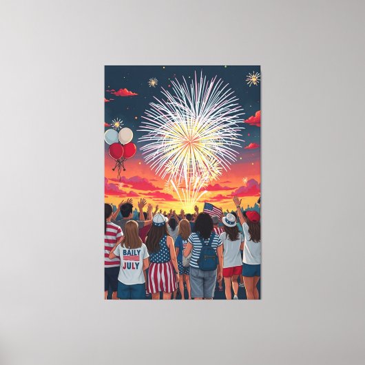 Patriottische 4th of July Vuurwerk Viering Menigte Canvas Afdruk (Voorkant)