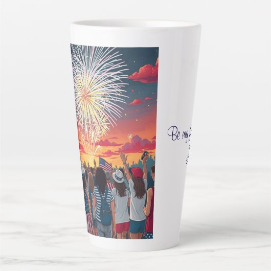Patriottische 4th of July Vuurwerk Viering Menigte Latte Mok (Voorkant)