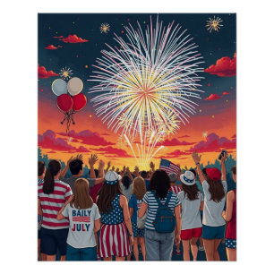 Patriottische 4th of July Vuurwerk Viering Menigte Perfect Poster