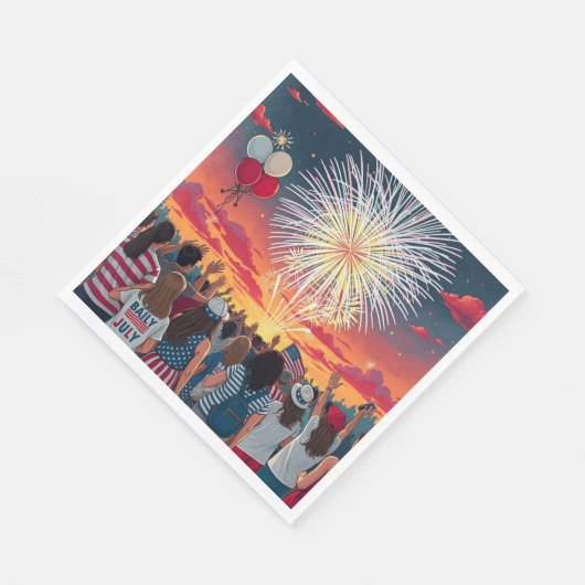 Patriottische 4th of July Vuurwerk Viering Menigte Servet (Hoek)