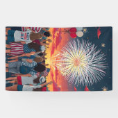 Patriottische 4th of July Vuurwerk Viering Menigte Spandoek (Horizontaal)