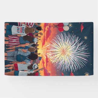 Patriottische 4th of July Vuurwerk Viering Menigte Spandoek