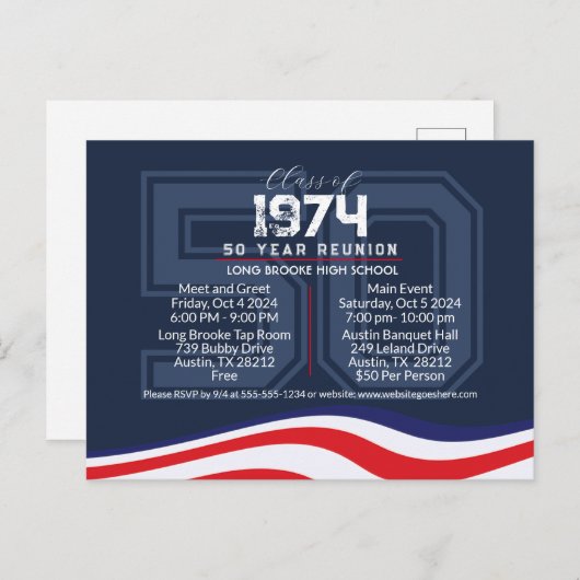 Patriottische 50 jaar High School Class Reunion Briefkaart (Voorkant / Achterkant)