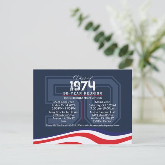 Patriottische 50 jaar High School Class Reunion Briefkaart (Staand voorkant)