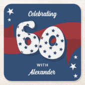 Patriottische 60e Verjaardag Party Rood Wit Blauw Kartonnen Onderzetters (Voorkant)