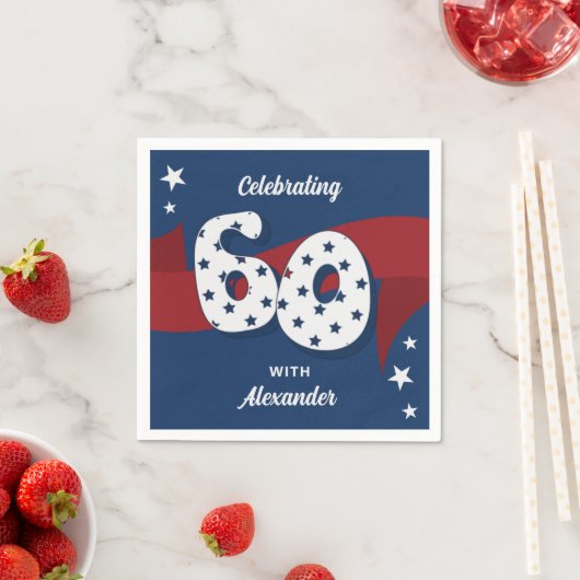 Patriottische 60e Verjaardag Party Rood Wit Blauw Servet (Insitu)