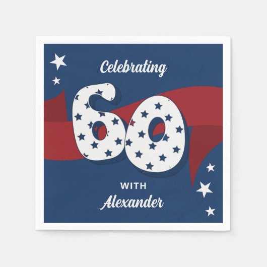 Patriottische 60e Verjaardag Party Rood Wit Blauw Servet (Voorkant)