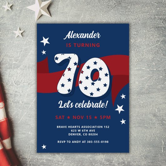 Patriottische 70e Verjaardag Party Rood Wit Blauw  Kaart