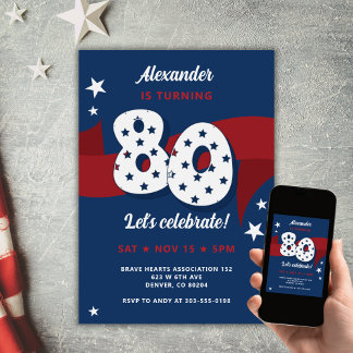 Patriottische 80ste Verjaardag Party Rood Wit Blau Kaart