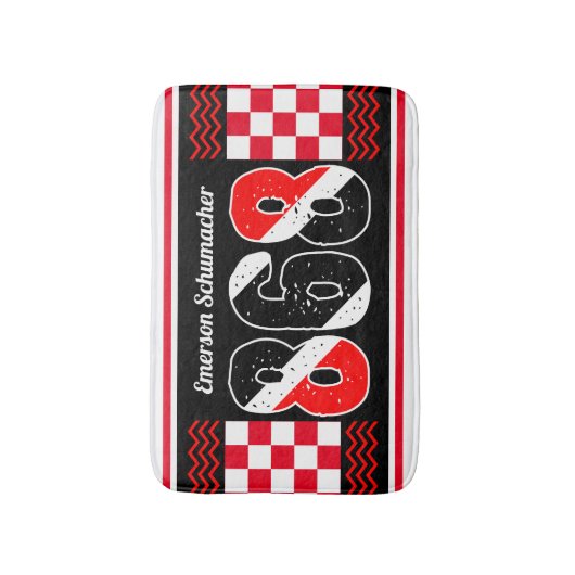 PATRIOTTISCHE 868 Jouw naam | Geruite vlag op ZWAR Badmat (Voorkant Verticaal)