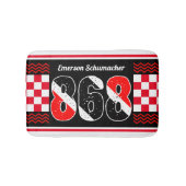 PATRIOTTISCHE 868 Jouw naam | Geruite vlag op ZWAR Badmat (Voorkant)