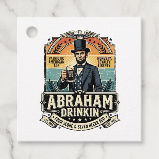 Patriottische Abraham Drinkende Retro Versleten Bedankjes Labels (Voorkant)