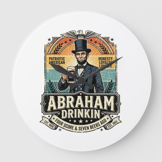 Patriottische Abraham Drinkende Retro Versleten Grote Klok (Voorkant)
