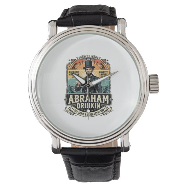 Patriottische Abraham Drinkende Retro Versleten Horloge (Voorkant)