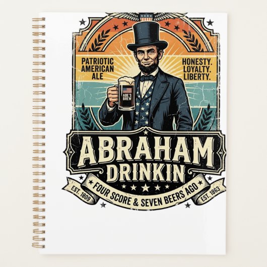 Patriottische Abraham Drinkende Retro Versleten Planner (Voorkant)