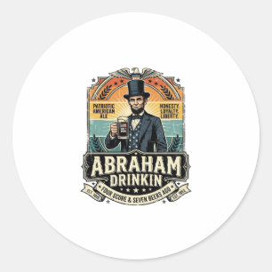 Patriottische Abraham Drinkende Retro Versleten Ronde Sticker