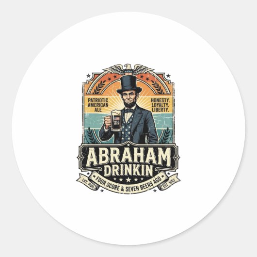 Patriottische Abraham Drinkende Retro Versleten Ronde Sticker (Voorkant)
