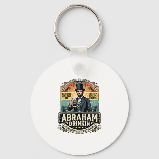 Patriottische Abraham Drinkende Retro Versleten Sleutelhanger (Voorkant)