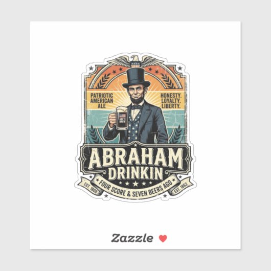 Patriottische Abraham Drinkende Retro Versleten Sticker (Vel)