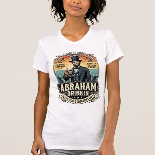 Patriottische Abraham Drinkende Retro Versleten T-shirt (Voorkant)