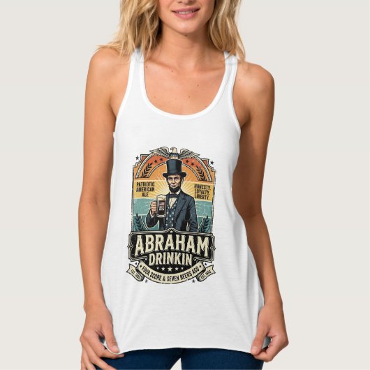 Patriottische Abraham Drinkende Retro Versleten Tanktop (Voorkant)