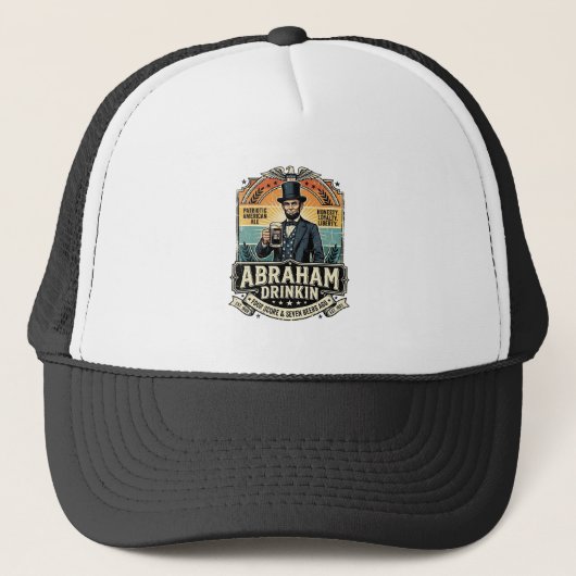 Patriottische Abraham Drinkende Retro Versleten Trucker Pet (Voorkant)