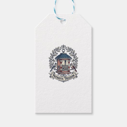 Patriottische Achtertuin Vogelvoeder Vector Grafis Cadeaulabel (Voorkant)