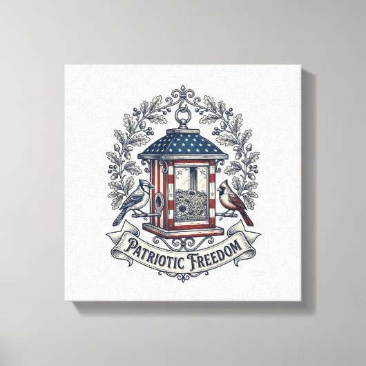 Patriottische Achtertuin Vogelvoeder Vector Grafis Canvas Afdruk (Voorkant)