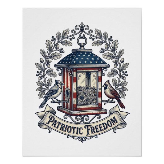 Patriottische achtertuin vogelvoeder vector grafis perfect poster (Voorkant)