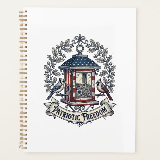 Patriottische Achtertuin Vogelvoeder Vector Grafis Planner (Voorkant)