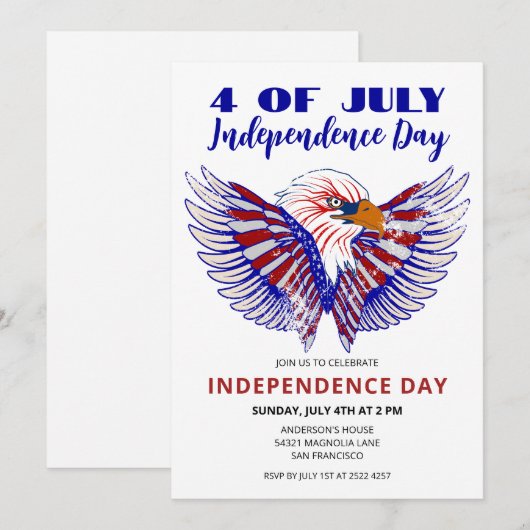 patriottische adelaar 4 juli uitnodigingen (Voorkant / Achterkant)