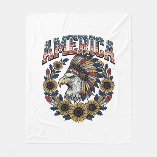 Patriottische Adelaar Amerika Zonnebloem Retro Fleece Deken (Voorkant)