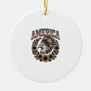 Patriottische Adelaar Amerika Zonnebloem Retro Keramisch Ornament
