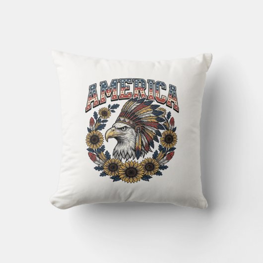 Patriottische Adelaar Amerika Zonnebloem Retro Kussen (Voorkant)