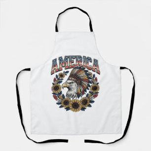 Patriottische Adelaar Amerika Zonnebloem Retro Schort