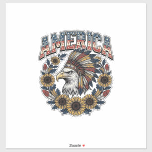 Patriottische Adelaar Amerika Zonnebloem Retro Sticker