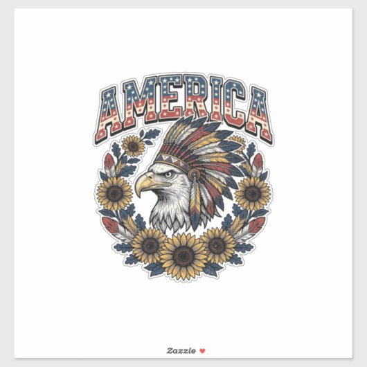 Patriottische Adelaar Amerika Zonnebloem Retro Sticker (Vel)