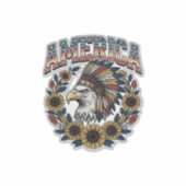 Patriottische Adelaar Amerika Zonnebloem Retro Sticker (Voorkant)
