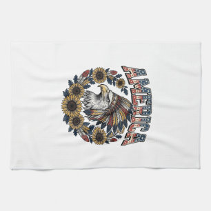Patriottische Adelaar Amerika Zonnebloem Retro Theedoek