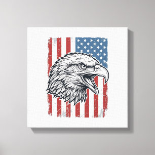 Patriottische Adelaar Amerikaanse Vlag Vintage Gra Canvas Afdruk