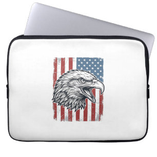 Patriottische Adelaar Amerikaanse Vlag Vintage Gra Laptop Sleeve
