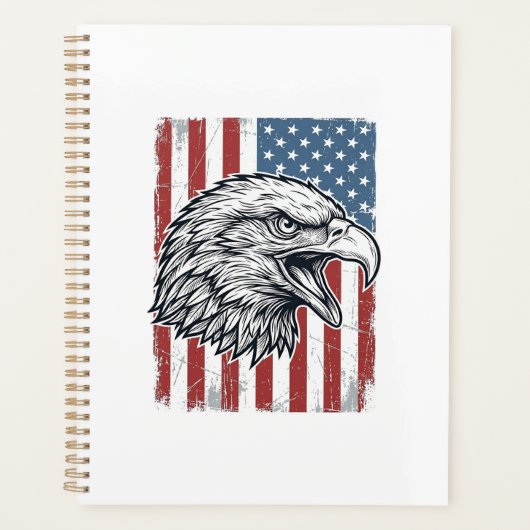 Patriottische Adelaar Amerikaanse Vlag Vintage Gra Planner (Voorkant)