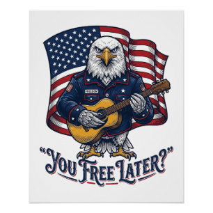 Patriottische Adelaar Gitaar Vintage Perfect Poster