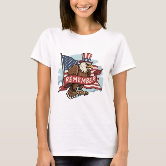 Patriottische Adelaar "Herinner" Amerikaanse Vlag T-shirt (Voorkant)