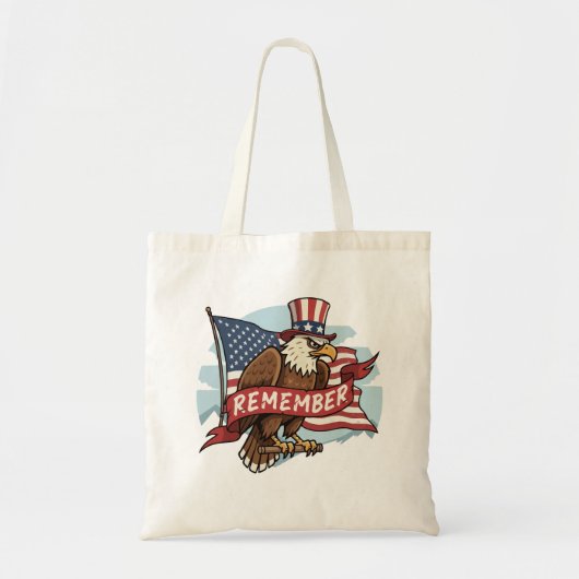 Patriottische Adelaar "Herinner" Amerikaanse Vlag Tote Bag (Voorkant)