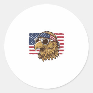 Patriottische Adelaar Kop Vintage Gravure Grafisch Ronde Sticker