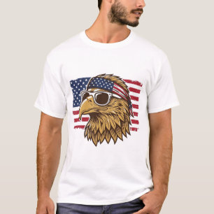 Patriottische Adelaar Kop Vintage Gravure Grafisch T-shirt