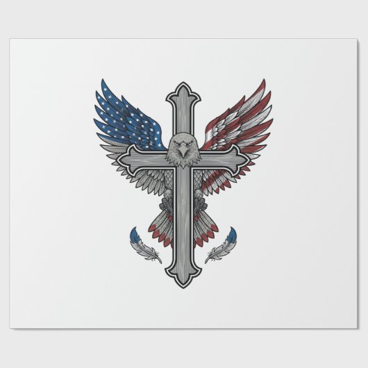 Patriottische Adelaar Kruis Vintage Gravure Vector Cadeaupapier (Vlak)