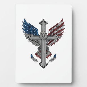 Patriottische Adelaar Kruis Vintage Gravure Vector Fotoplaat