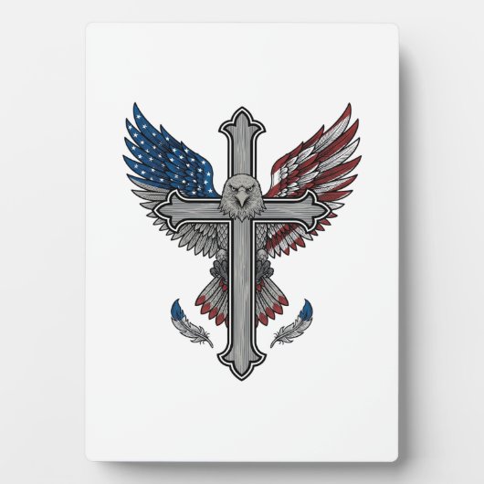 Patriottische Adelaar Kruis Vintage Gravure Vector Fotoplaat (voorkant)